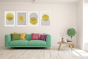 סט 4 תמונות אבסטרקט צהוב סט 4 תמונות אבסטרקט צהוב